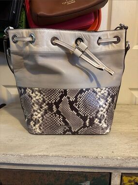 Michael Kors Cream Leather Bucket Bag with Snake-Print Panel (missing crossbody)